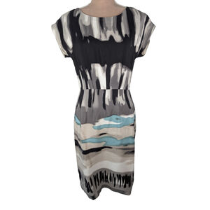 Peruvian Connection Silk Dress Size 4 Watercolor Abstract Lined Art to Wear Blue